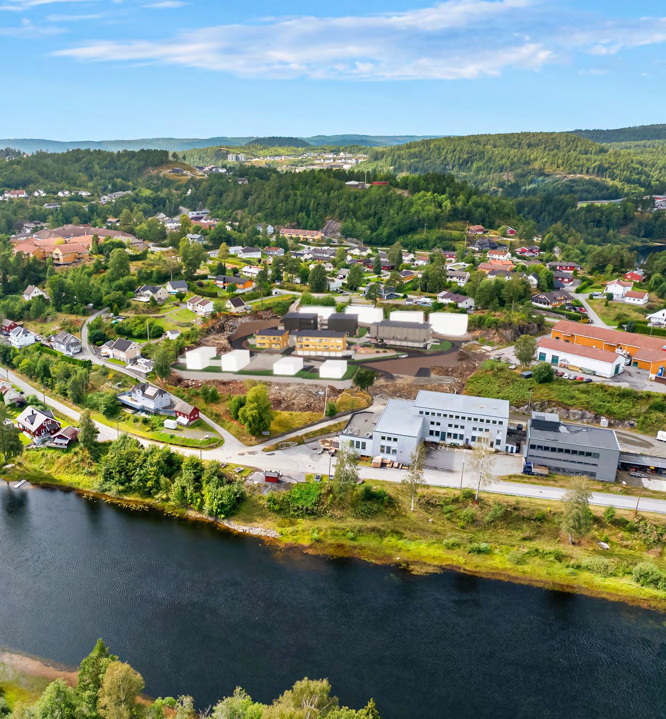 Utsikt over Nidelva og Froland med Neset Terrasse på høyden